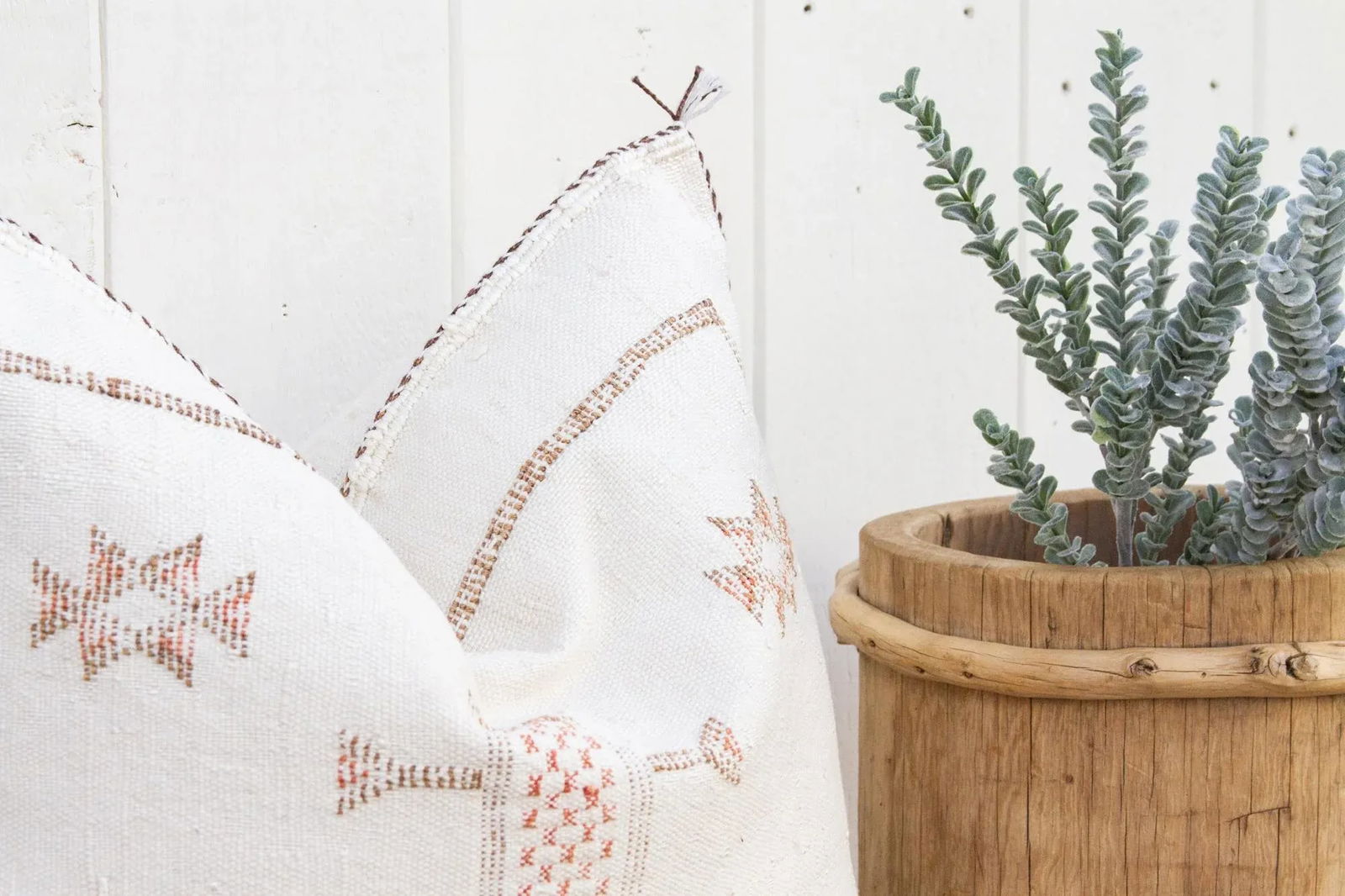 Eggshell White Moroccan Silk Rug Pillow - 3