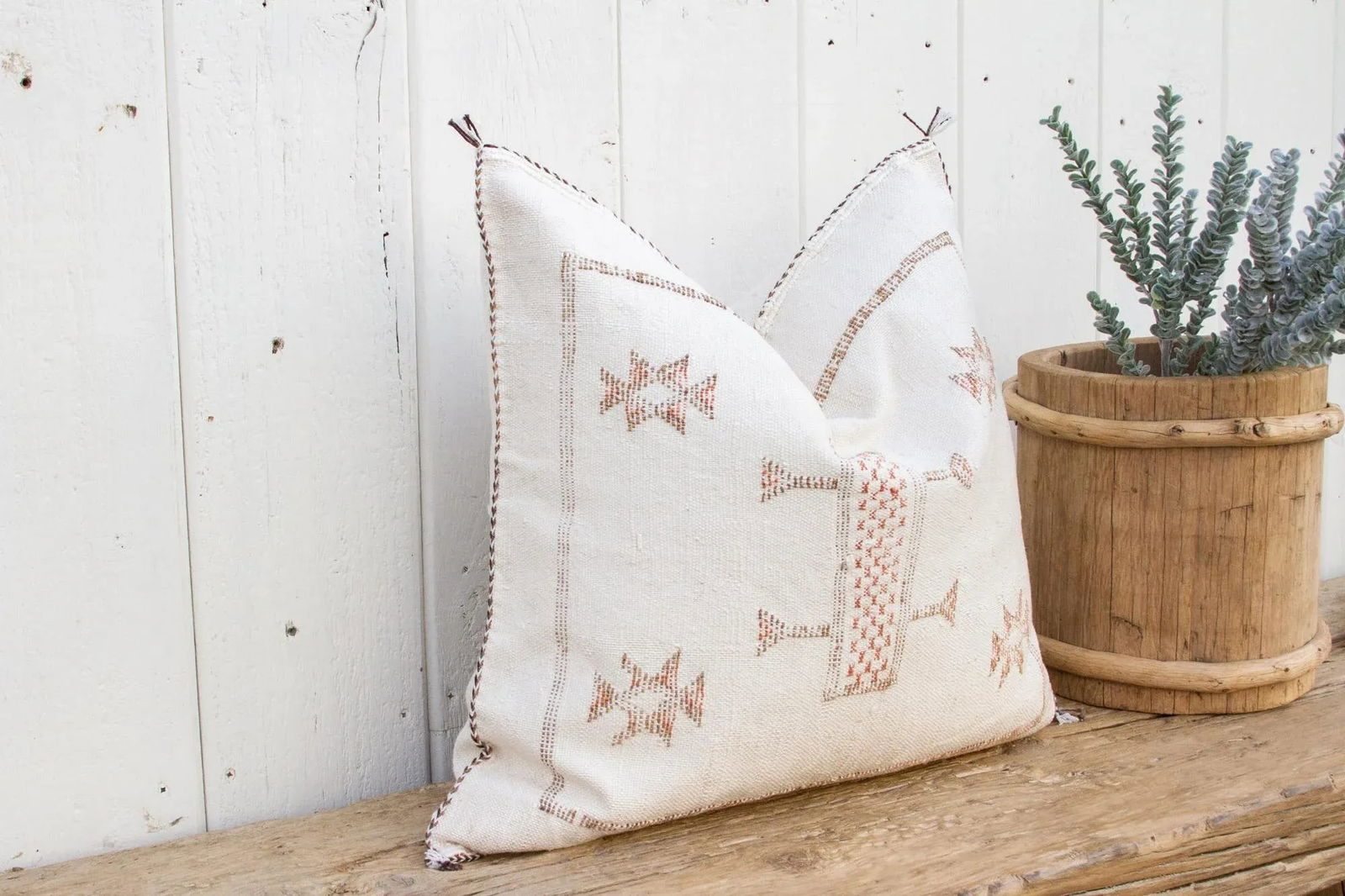 Eggshell White Moroccan Silk Rug Pillow - 4