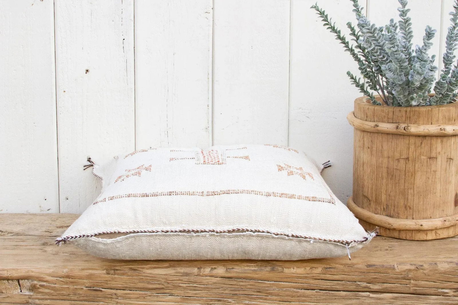 Eggshell White Moroccan Silk Rug Pillow - 6