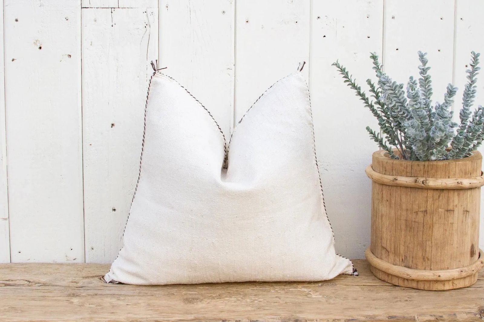 Eggshell White Moroccan Silk Rug Pillow - 7