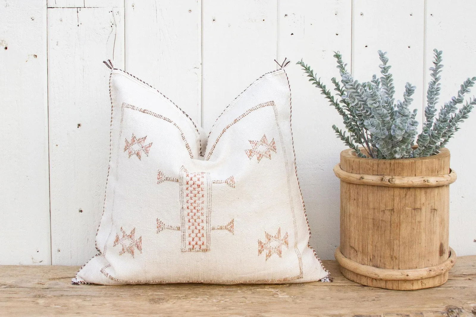 Eggshell White Moroccan Silk Rug Pillow - 8