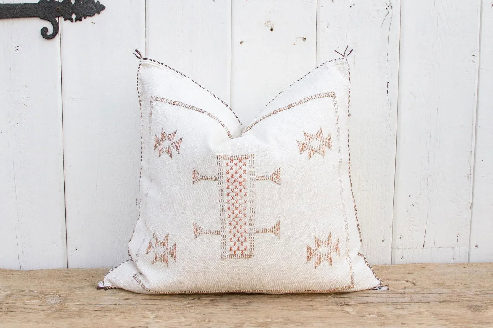 Eggshell White Moroccan Silk Rug Pillow - 9