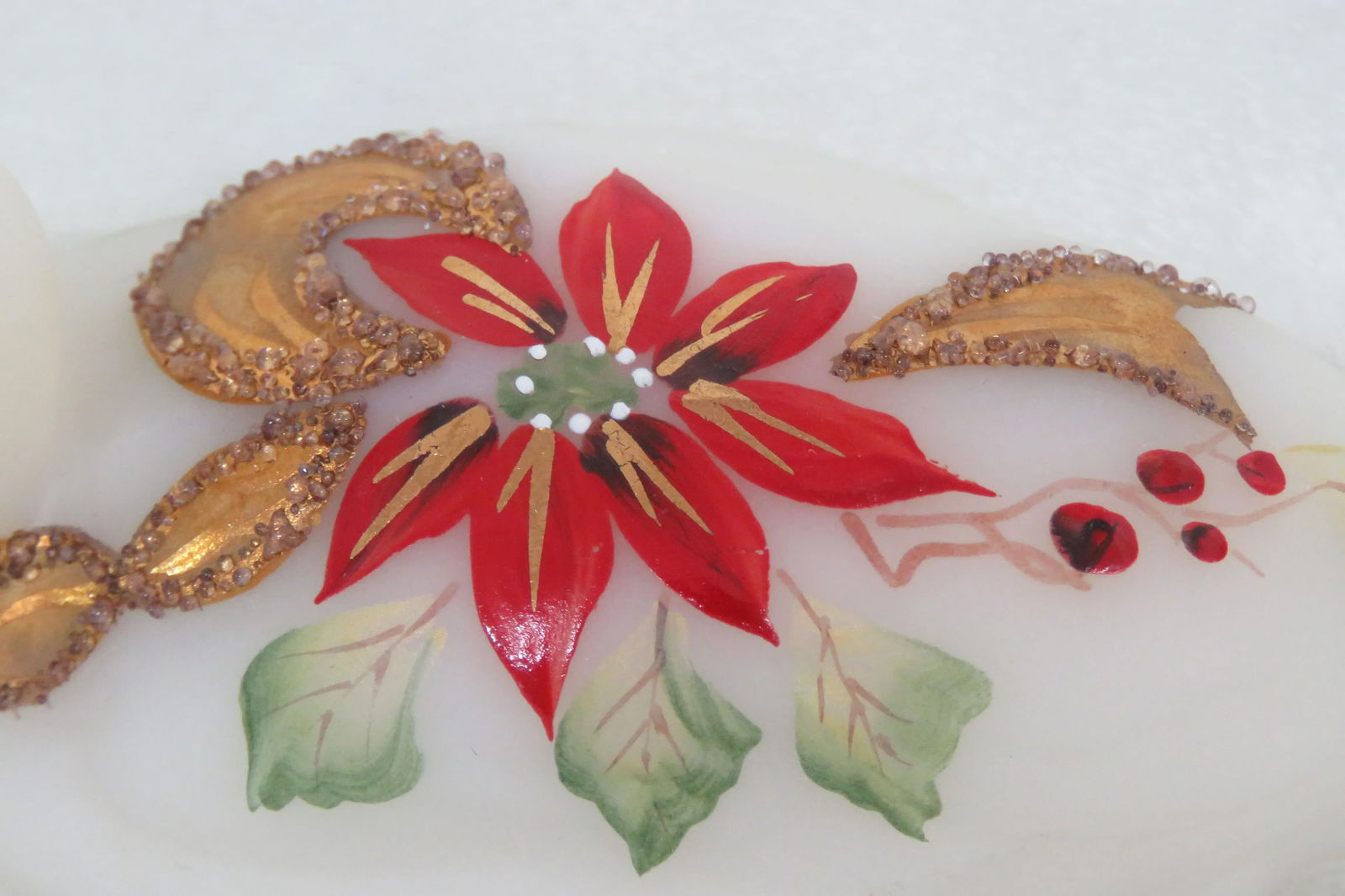 Fenton Satin Glass Hand Painted Poinsettia Duck Christmas - 7