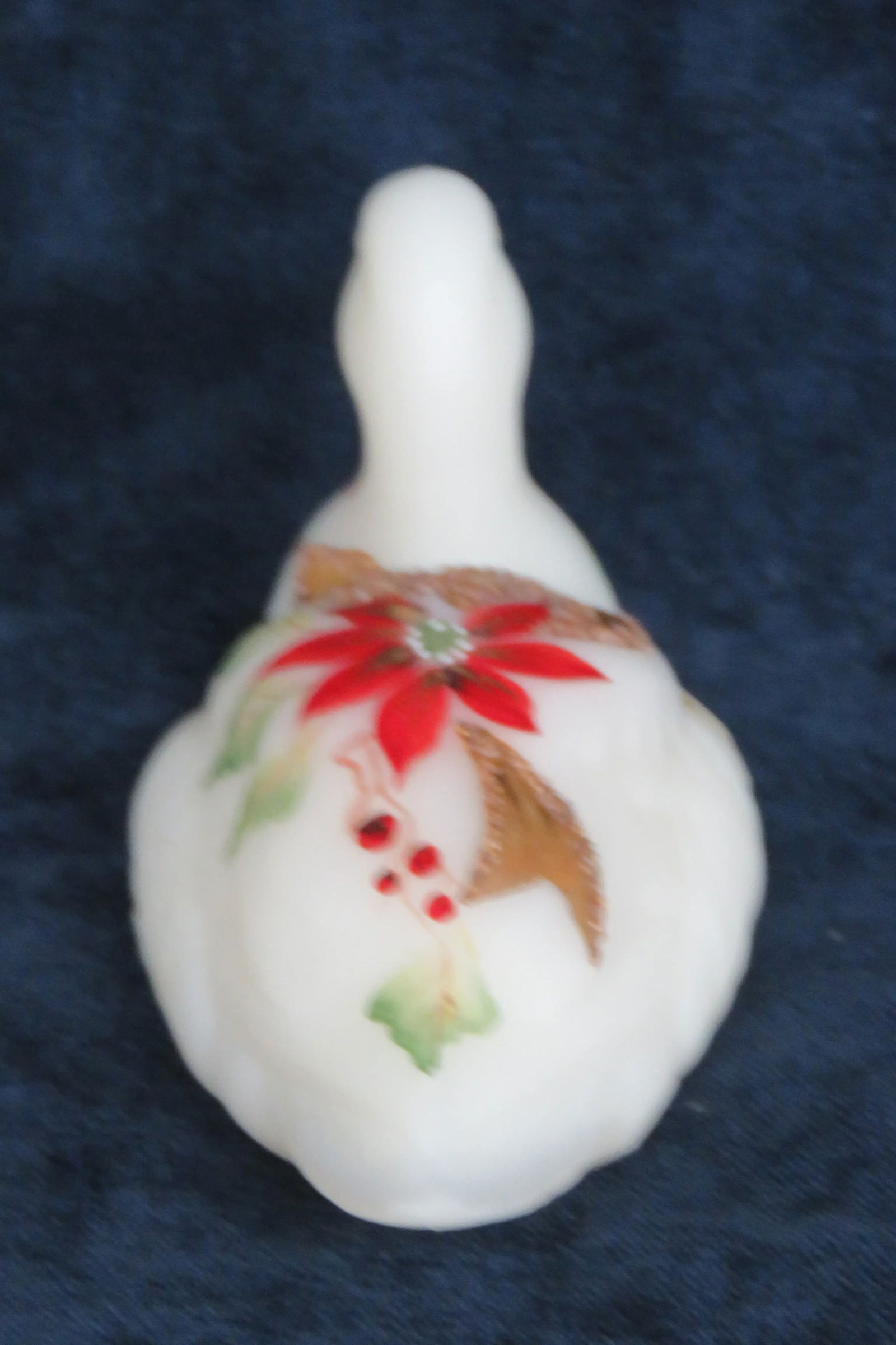 Fenton Satin Glass Hand Painted Poinsettia Duck Christmas - 8