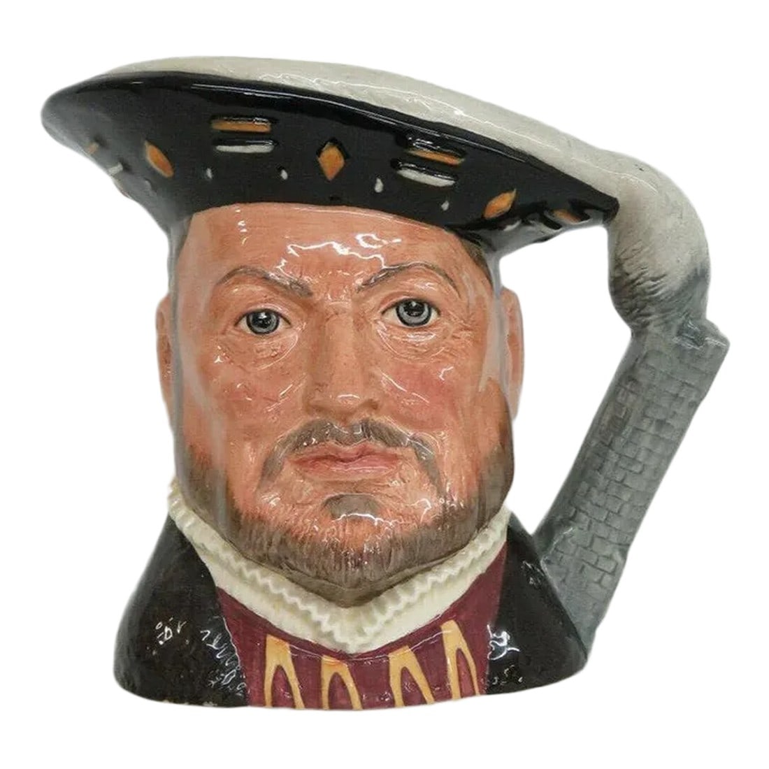 Royal Doulton Henry VIII D6642 English Porcelain Character Mug: This interesting mug is made of bone china / porcelain. This character mug is stamped as being hand made in England by Royal Doulton, see pictures. This character mug is titled Henry VIII with a