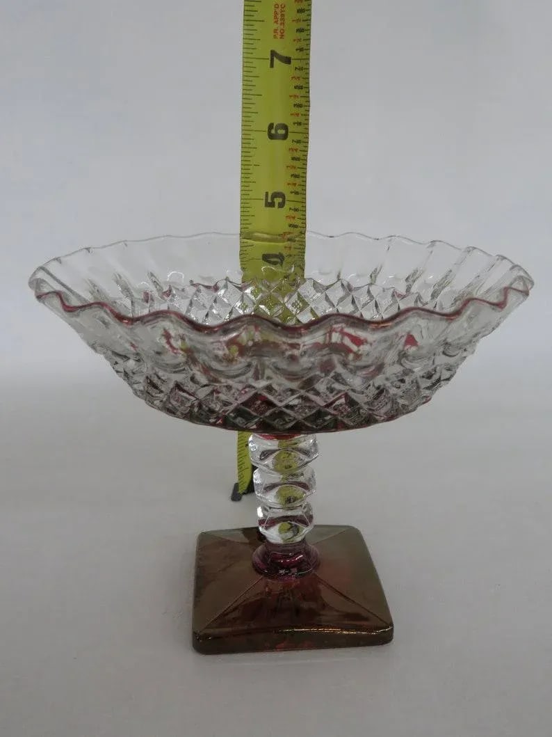 Westmoreland Glass Waterford Wakefield Ruby Cut to Clear Compote Candy Dish - 2
