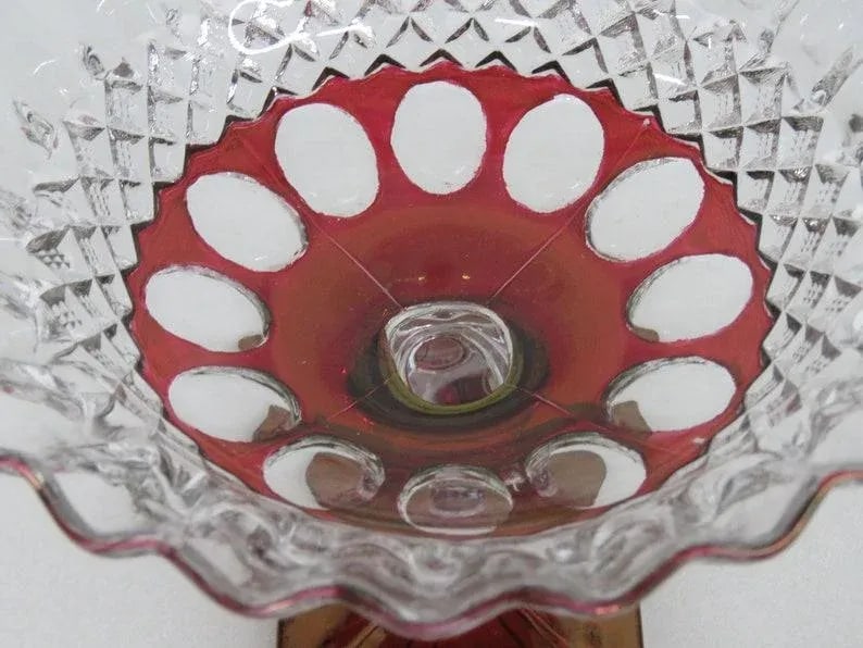 Westmoreland Glass Waterford Wakefield Ruby Cut to Clear Compote Candy Dish - 5