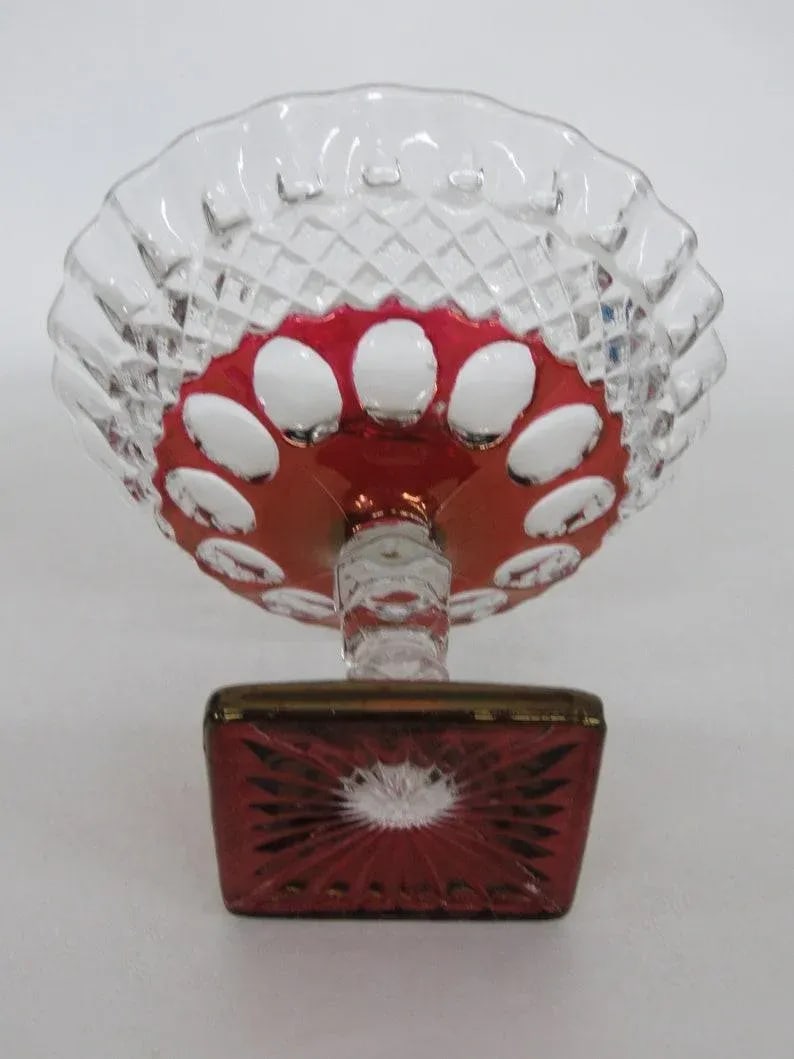 Westmoreland Glass Waterford Wakefield Ruby Cut to Clear Compote Candy Dish - 6