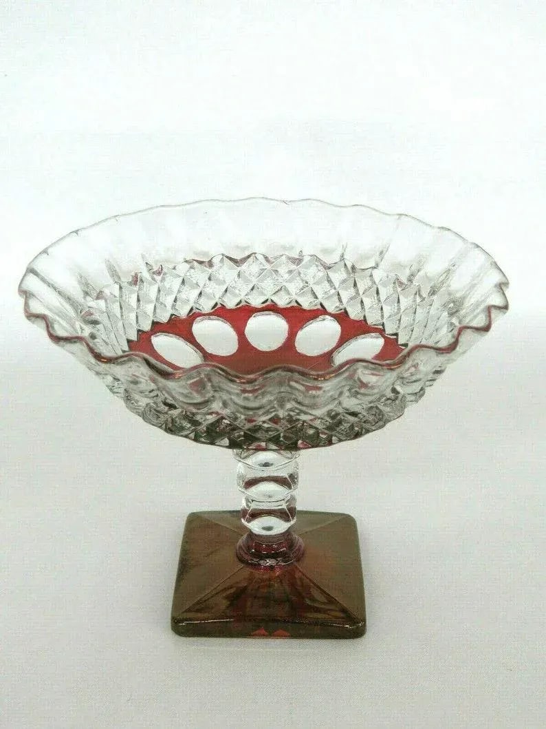 Westmoreland Glass Waterford Wakefield Ruby Cut to Clear Compote Candy Dish - 7