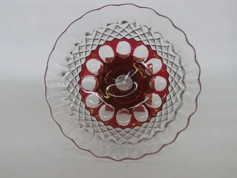 Westmoreland Glass Waterford Wakefield Ruby Cut to Clear Compote Candy Dish - 8