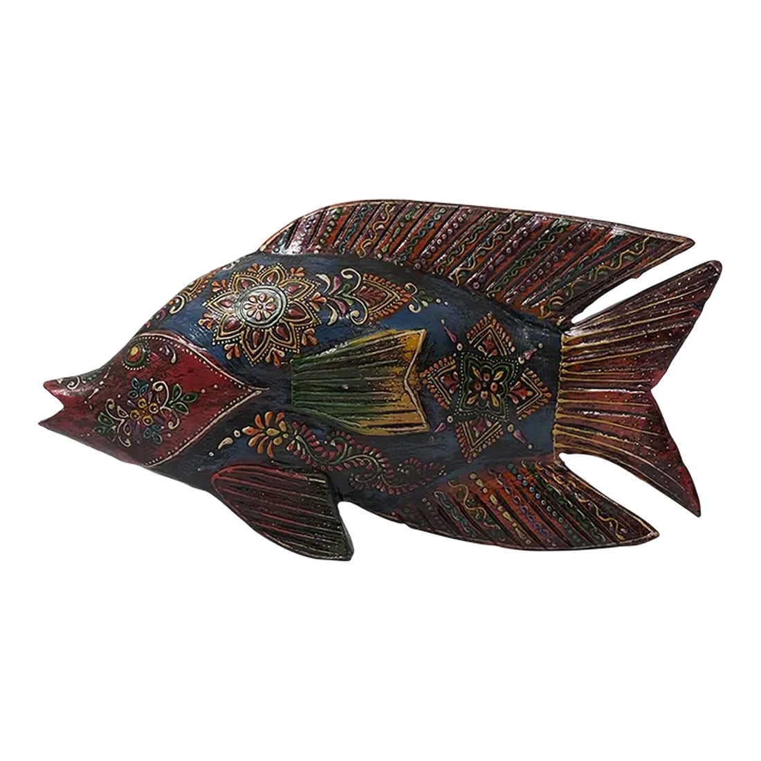 21st Century Hand Painted Wooden Long Eclectic Fish Figurine (1 of 6)