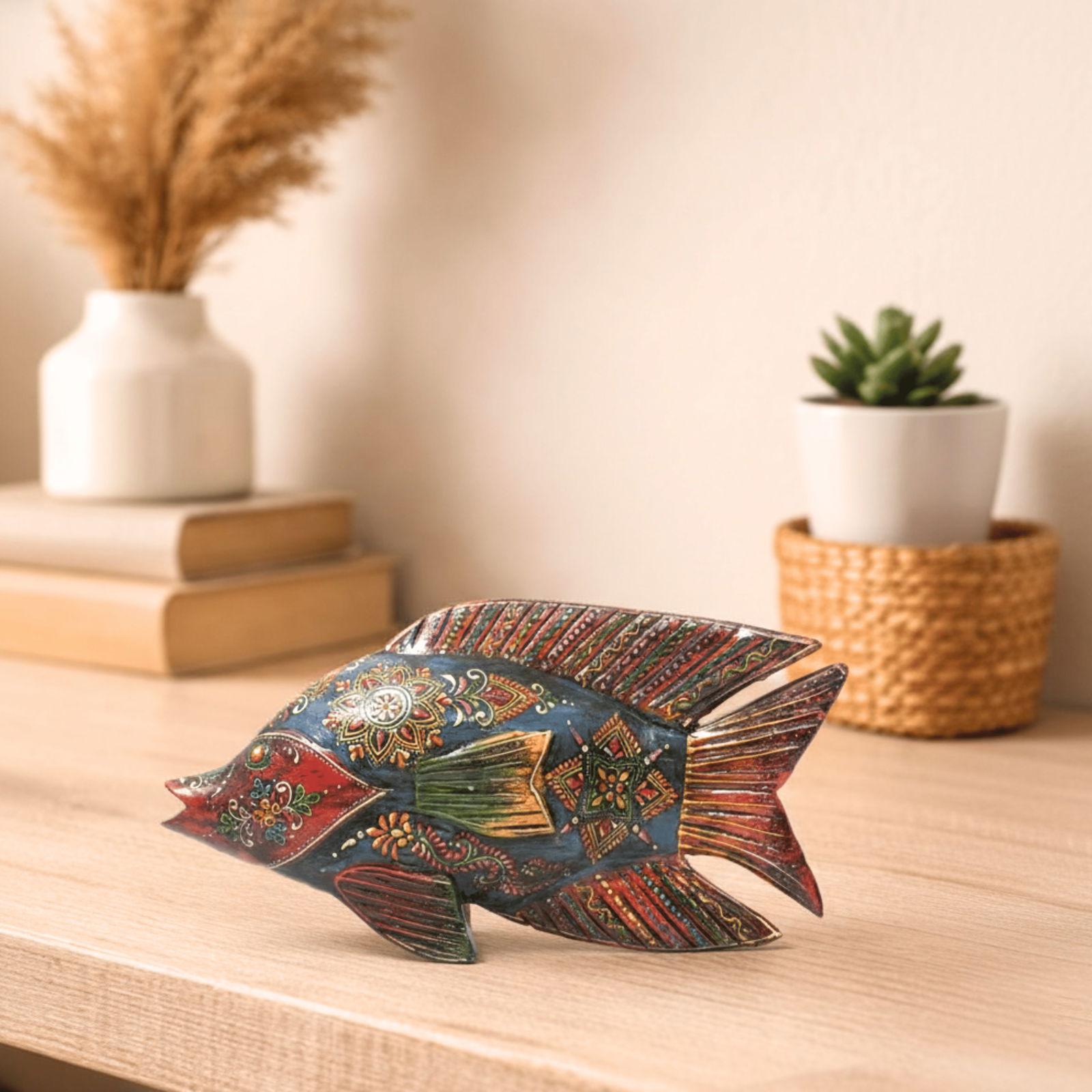 21st Century Hand Painted Wooden Long Eclectic Fish Figurine - 2