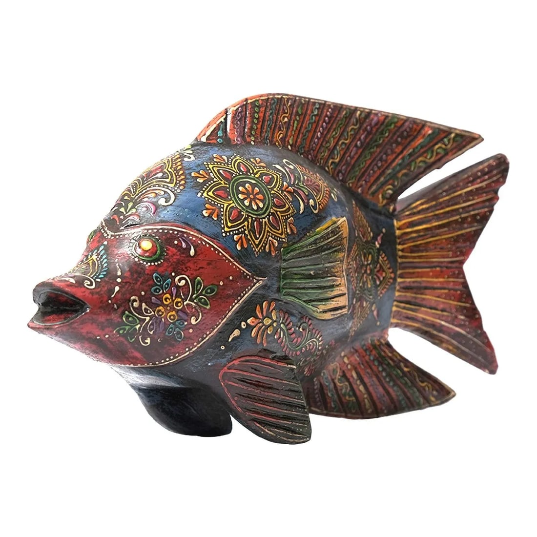 21st Century Hand Painted Wooden Long Eclectic Fish Figurine - 3