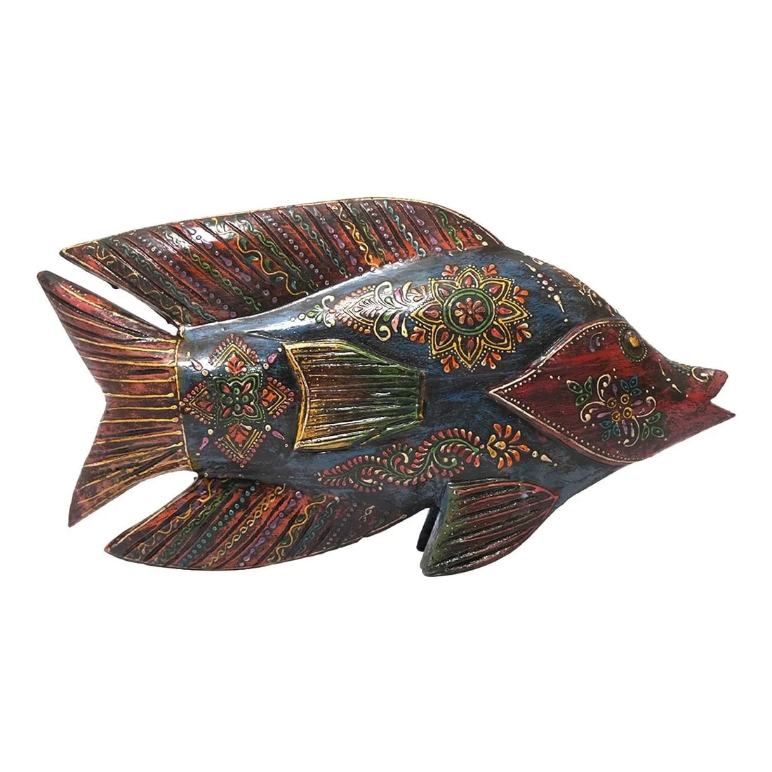 21st Century Hand Painted Wooden Long Eclectic Fish Figurine - 4