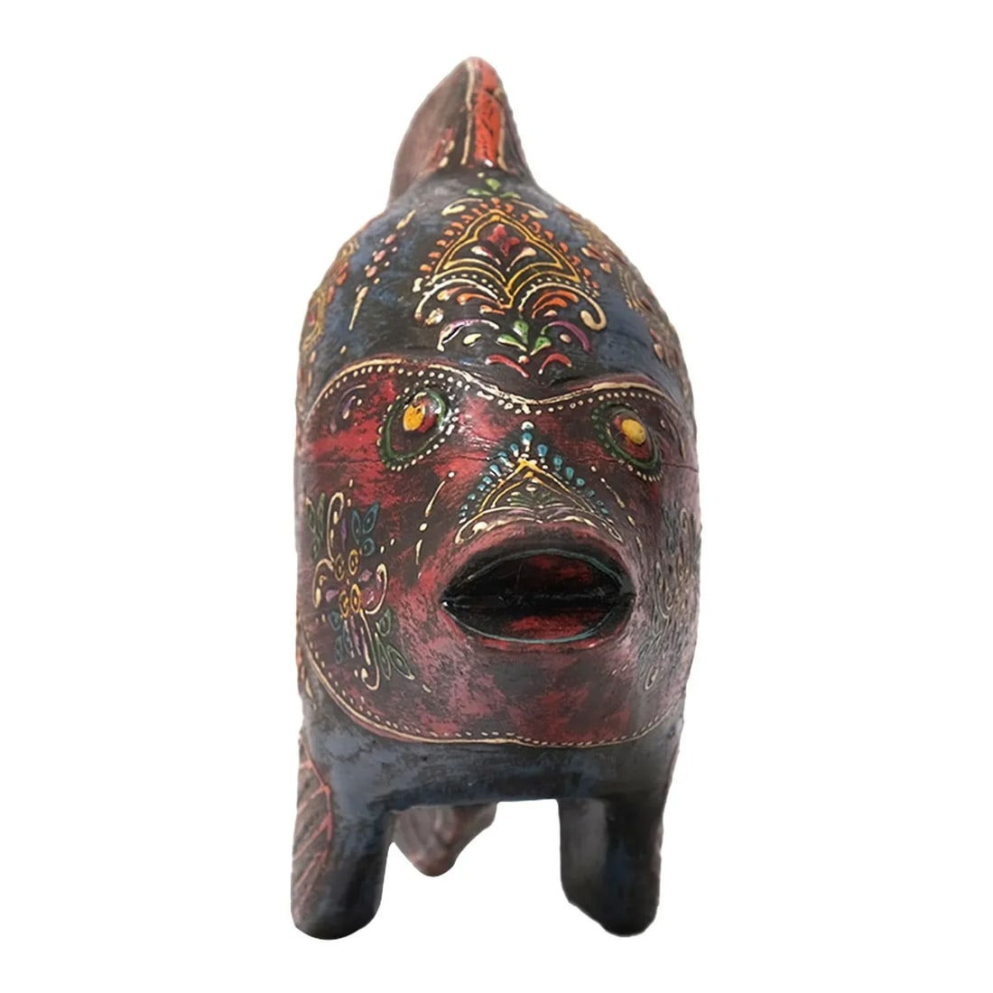 21st Century Hand Painted Wooden Long Eclectic Fish Figurine - 5