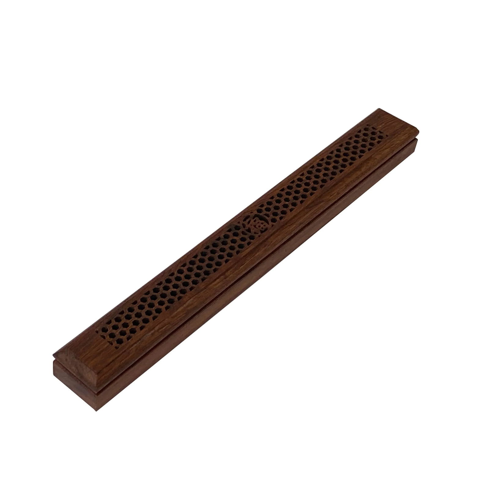 Small Narrow Brown Wood Rectangular Carving Storage Accent Box - 3