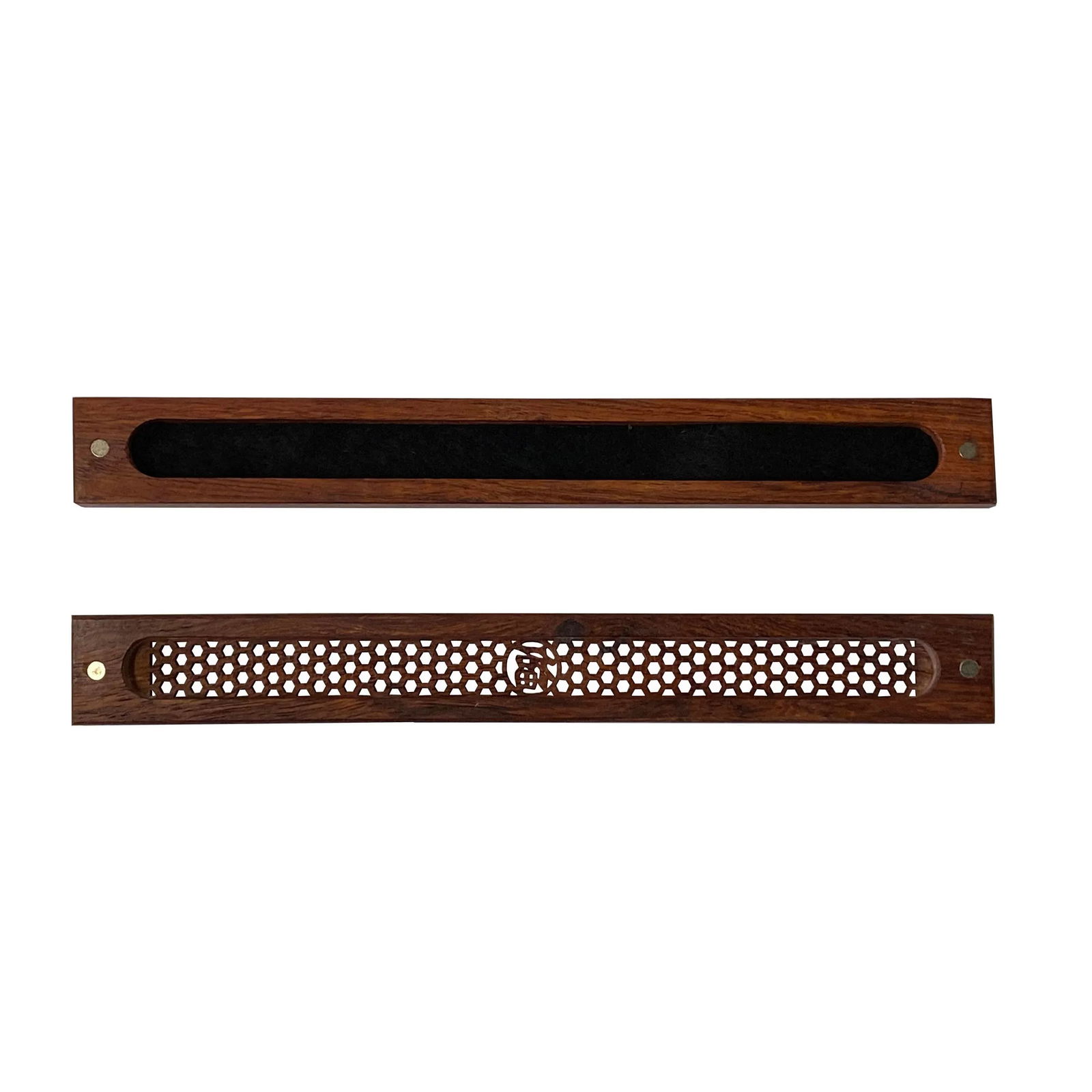 Small Narrow Brown Wood Rectangular Carving Storage Accent Box - 5