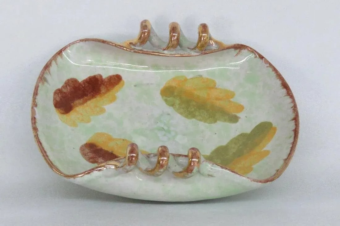 Hand Painted Italy Folded Rim Corkscrew Handle Ceramic Candy Nut Dish - 11