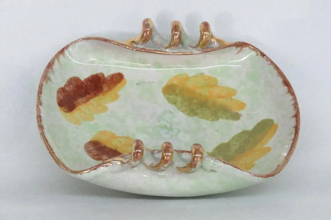 Hand Painted Italy Folded Rim Corkscrew Handle Ceramic Candy Nut Dish - 2