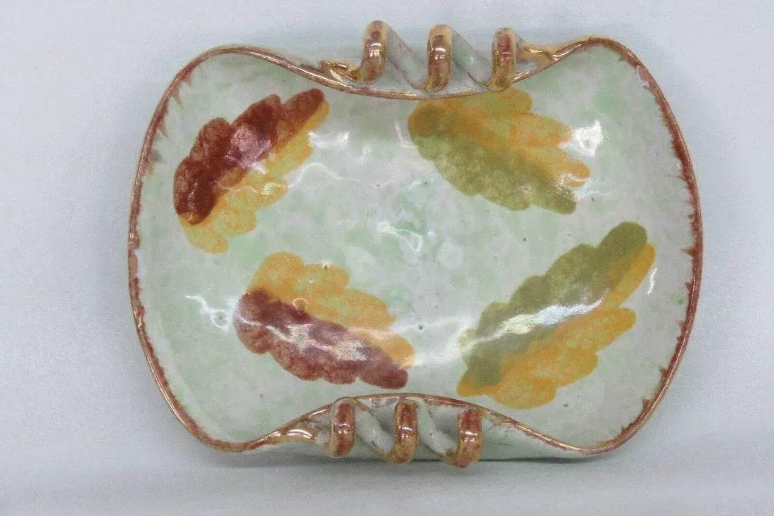 Hand Painted Italy Folded Rim Corkscrew Handle Ceramic Candy Nut Dish - 3