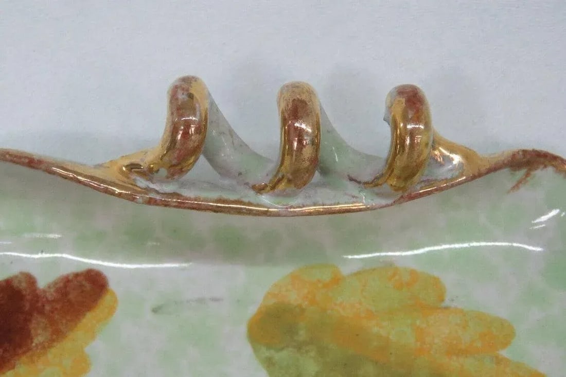 Hand Painted Italy Folded Rim Corkscrew Handle Ceramic Candy Nut Dish - 4