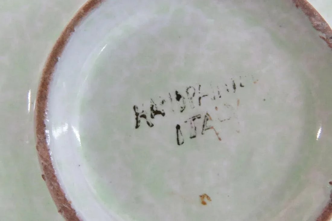 Hand Painted Italy Folded Rim Corkscrew Handle Ceramic Candy Nut Dish - 6