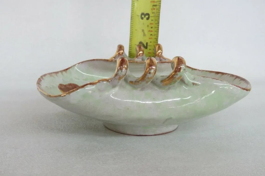 Hand Painted Italy Folded Rim Corkscrew Handle Ceramic Candy Nut Dish - 8