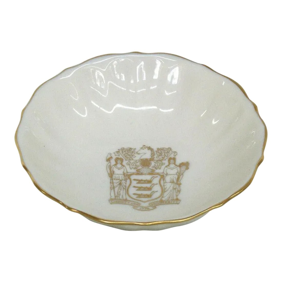 Lenox The New Jersey Bowl Limited Edition Vintage China Dish: This beautiful ceramic bowl is stamped as being made by Lenox, titled The New Jersey Bowl and made in limited edition for the New Jersey Tercentenary, see pictures. The base cream/ivory color porcelai