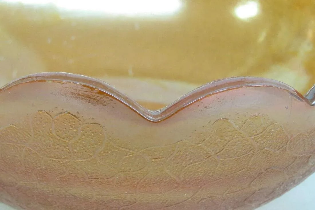 Jeannette Crackle Style Marigold Carnival Glass Iridescent Bowl - 2