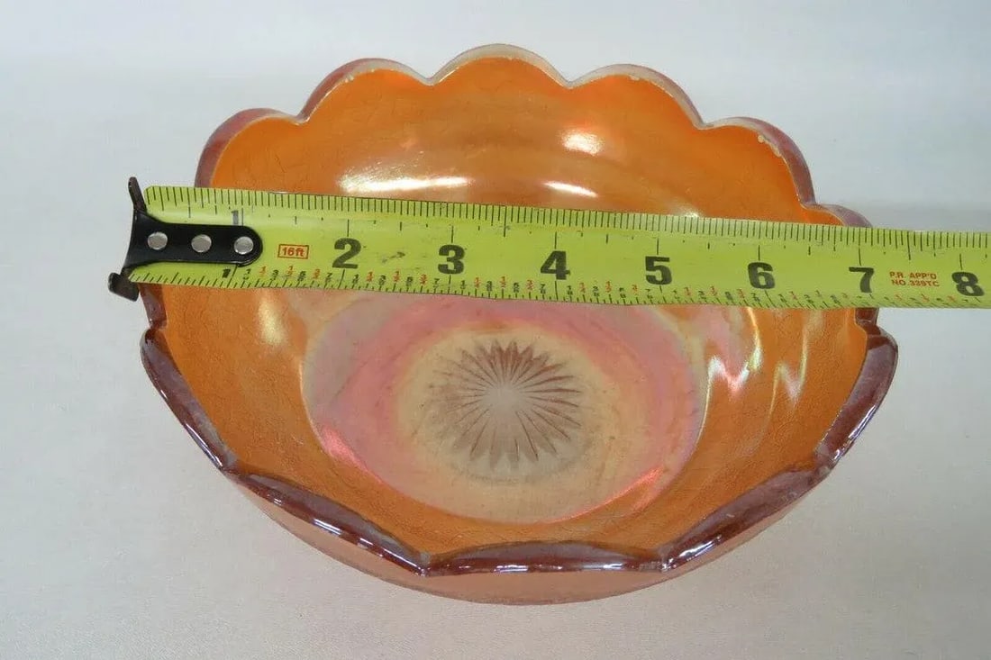 Jeannette Crackle Style Marigold Carnival Glass Iridescent Bowl - 4