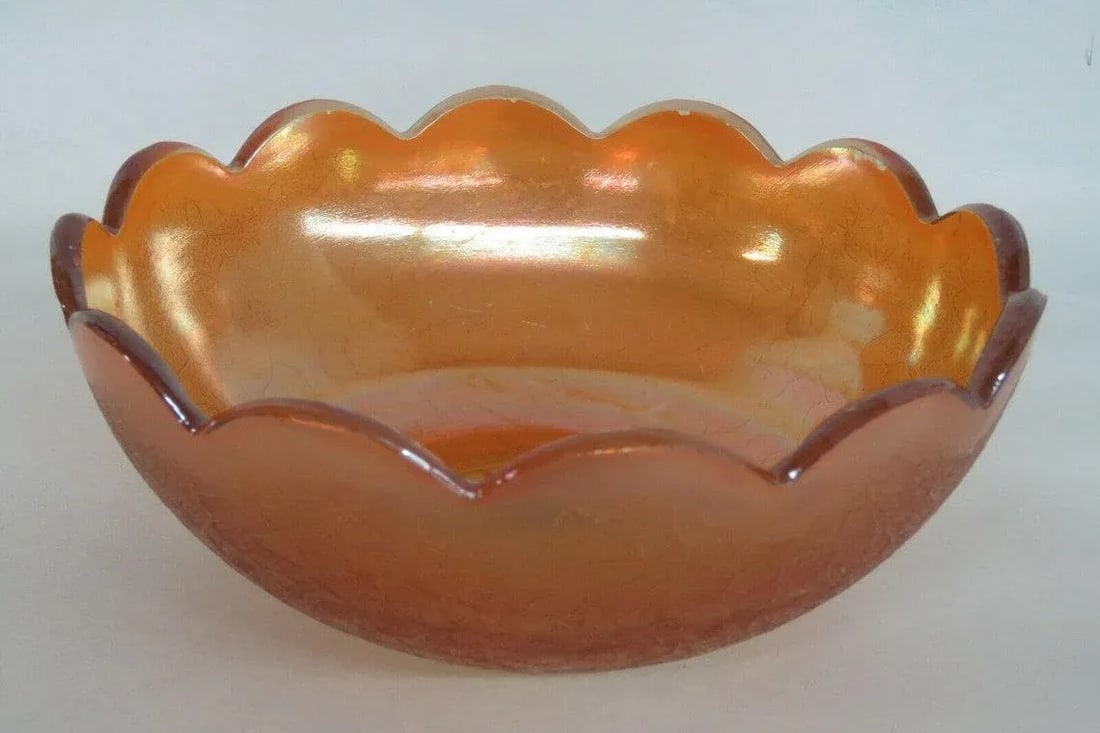 Jeannette Crackle Style Marigold Carnival Glass Iridescent Bowl - 5