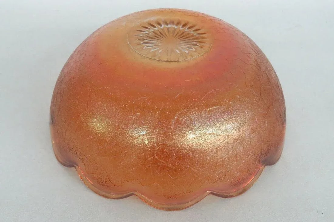 Jeannette Crackle Style Marigold Carnival Glass Iridescent Bowl - 7