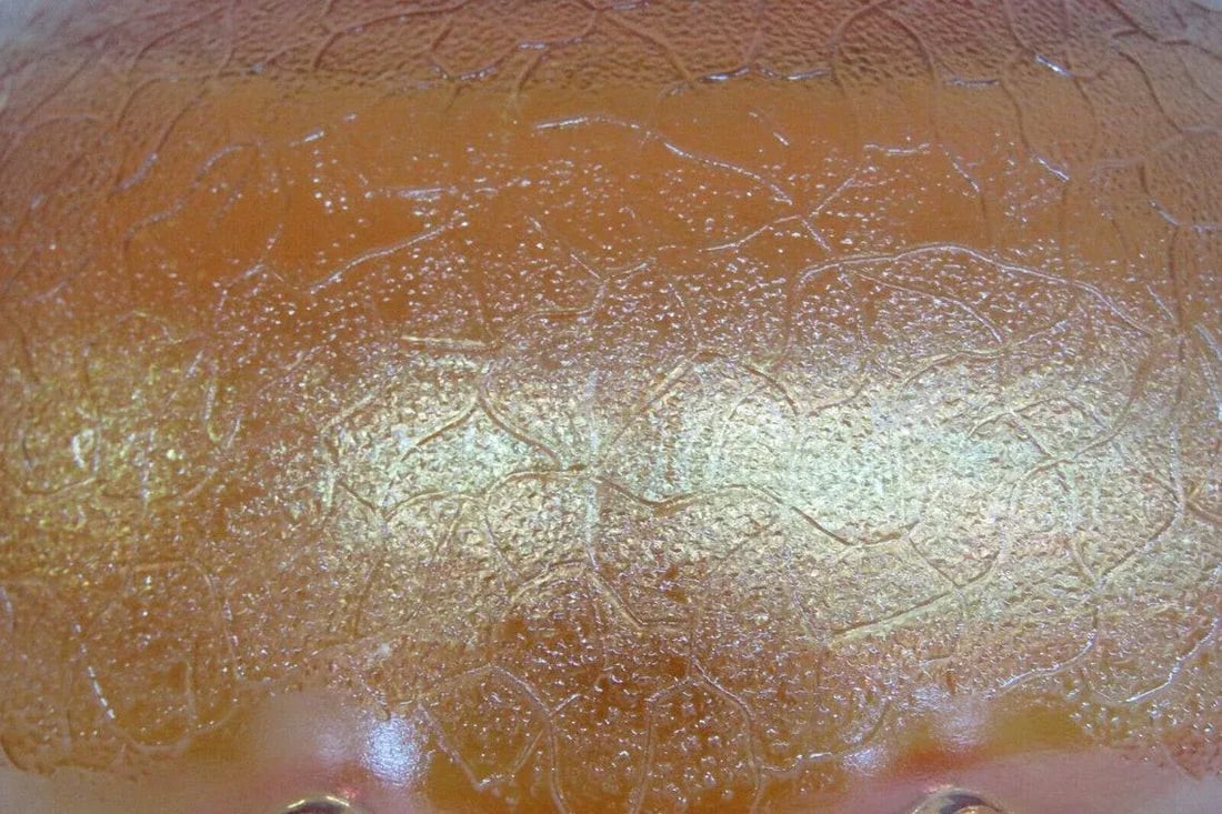 Jeannette Crackle Style Marigold Carnival Glass Iridescent Bowl - 8