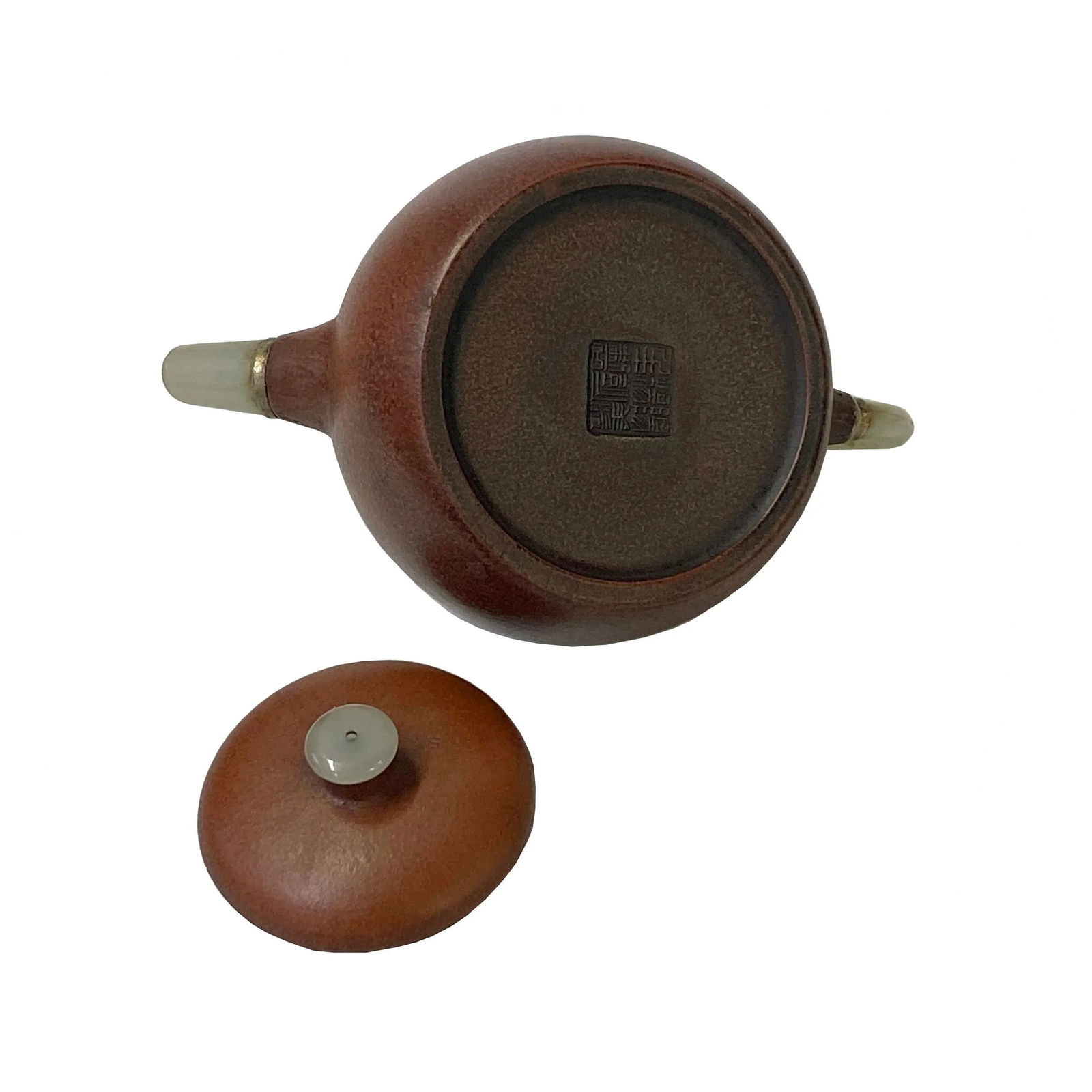 Chinese Zisha Clay Brown Jade Stone Handle Teapot Display Art - 7