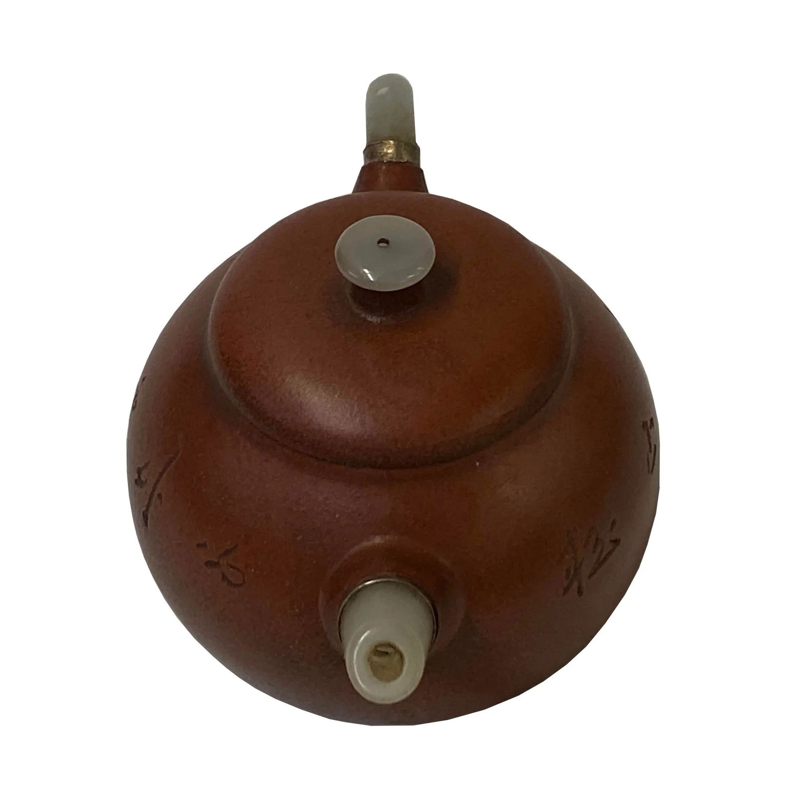Chinese Zisha Clay Brown Jade Stone Handle Teapot Display Art - 8