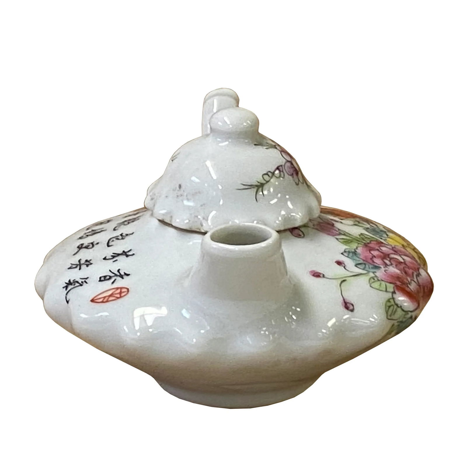 Chinese White Porcelain Flower Bird Graphic Teapot Shape Display - 5