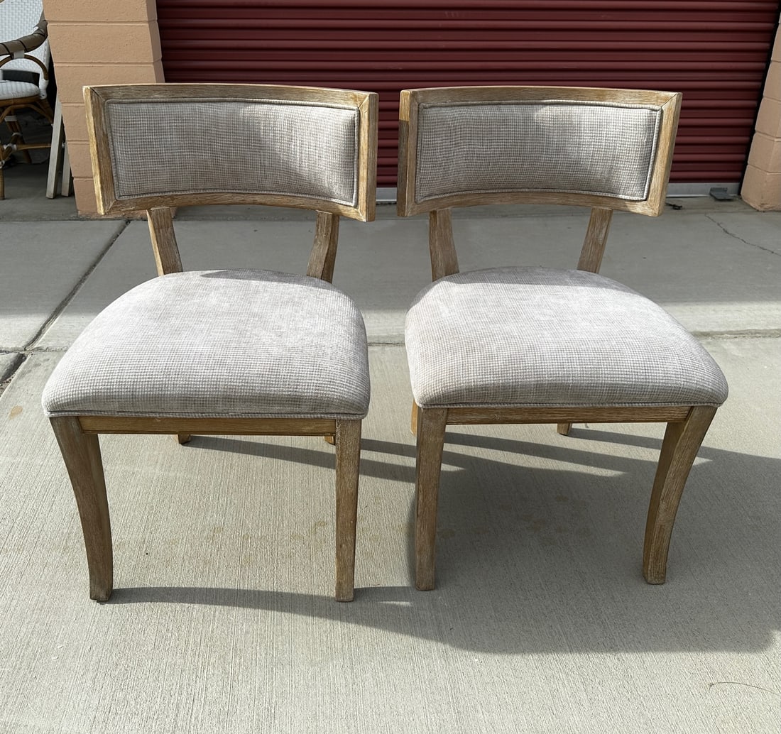 Pair of Grey Upholstered Driftwood Dining Chairs - 6