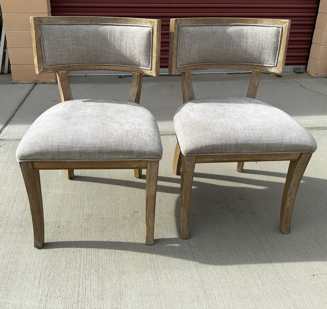 Pair of Grey Upholstered Driftwood Dining Chairs - 7