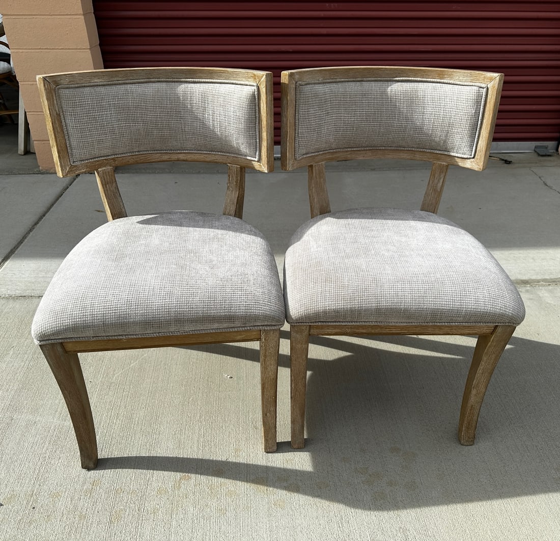 Pair of Grey Upholstered Driftwood Dining Chairs - 9