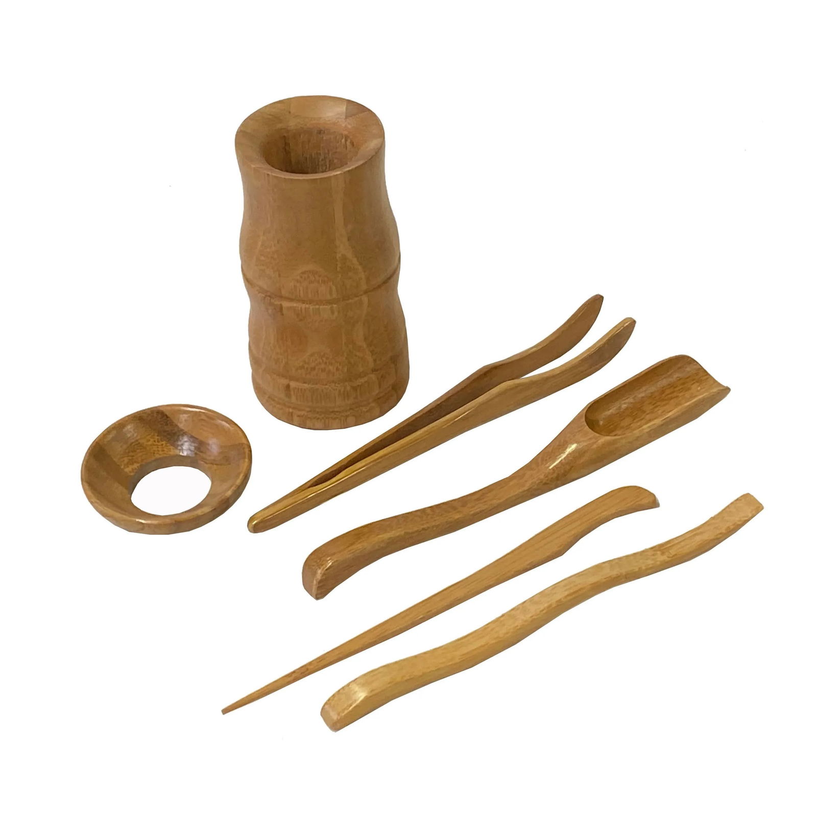 Chinese Light Brown Wood Tea Leaf Picking Scooper Tools Set - 3