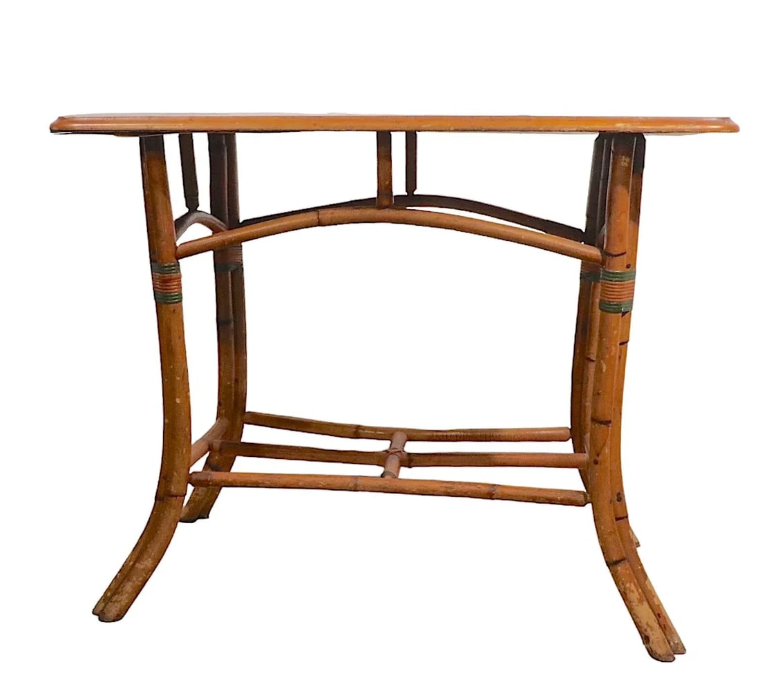 Vintage Bamboo Sofa Console Sunroom Patio Porch Table - 10