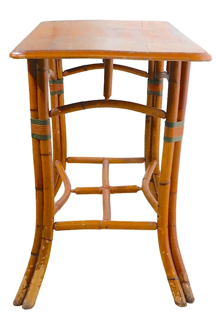 Vintage Bamboo Sofa Console Sunroom Patio Porch Table - 2