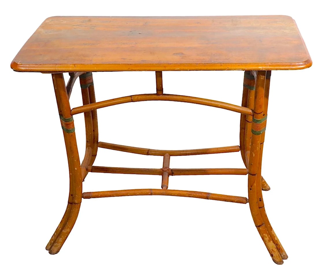 Vintage Bamboo Sofa Console Sunroom Patio Porch Table - 8