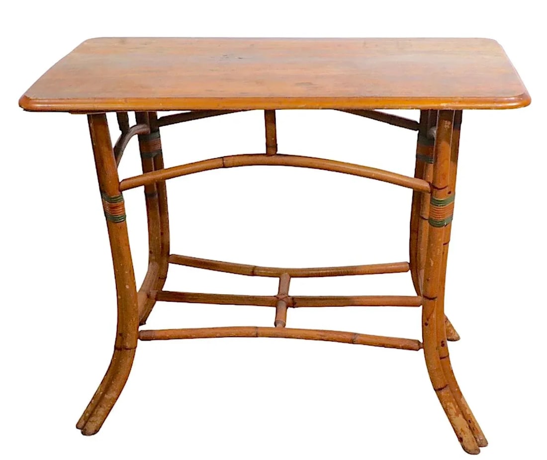 Vintage Bamboo Sofa Console Sunroom Patio Porch Table - 9