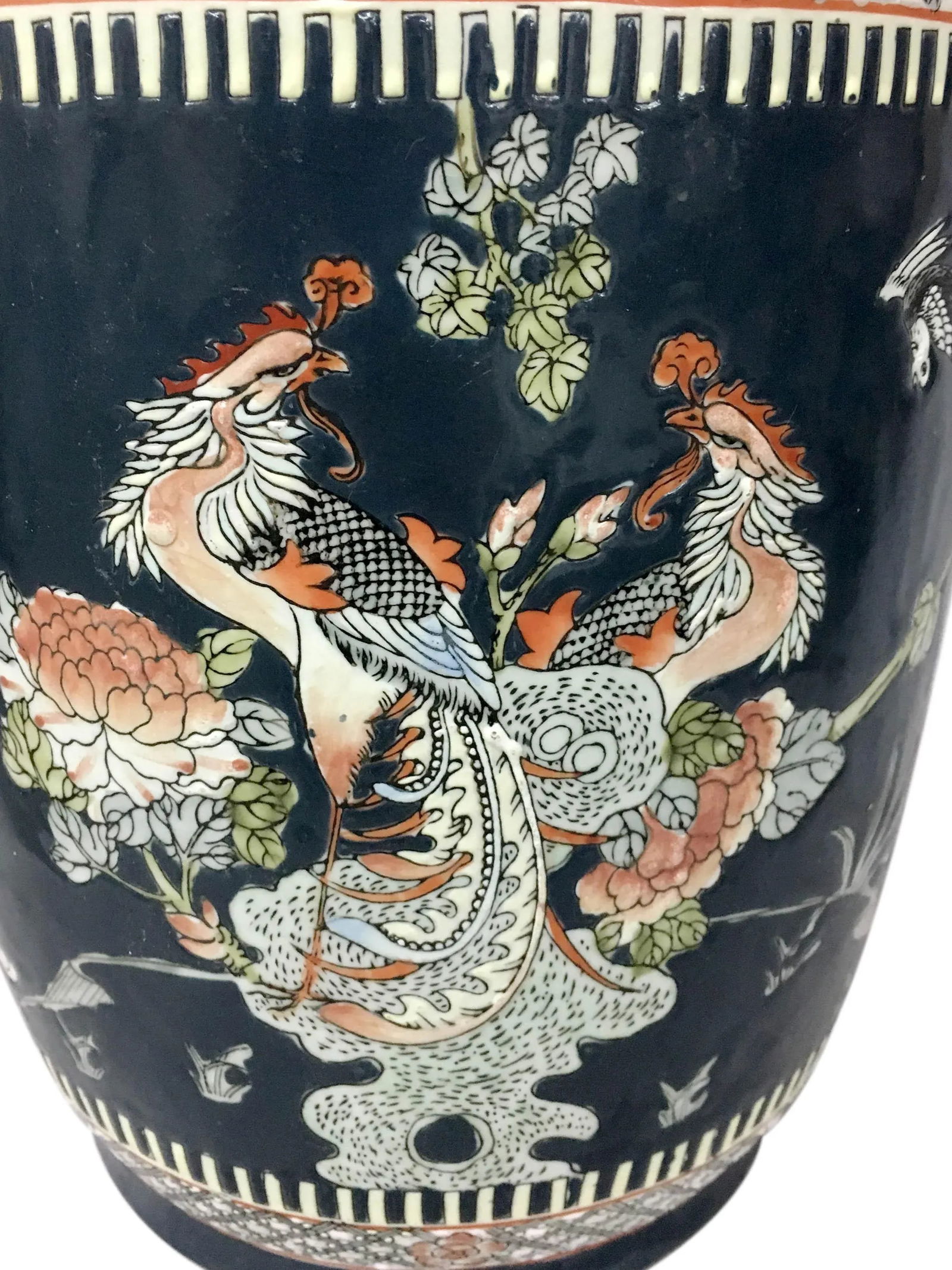 Pair of Chinese Vintage Peacock Black Porcelain Vases - 4
