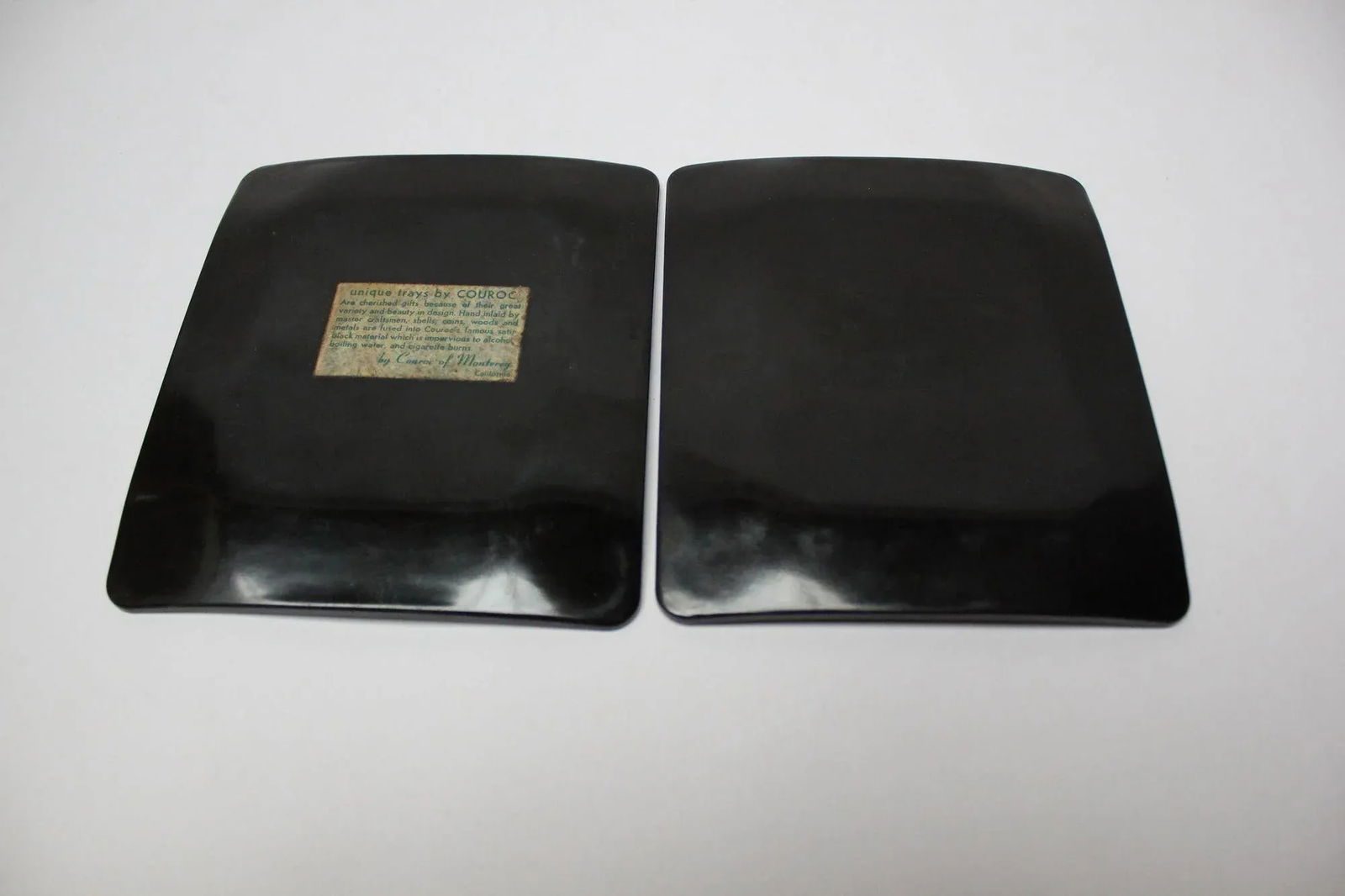 Set of Two Small Mid-Century Black Resin Inlaid "Beethoven and Schumann" Composer Trays by Couroc - 4