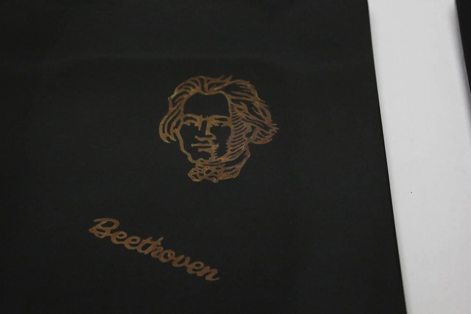 Set of Two Small Mid-Century Black Resin Inlaid "Beethoven and Schumann" Composer Trays by Couroc - 6