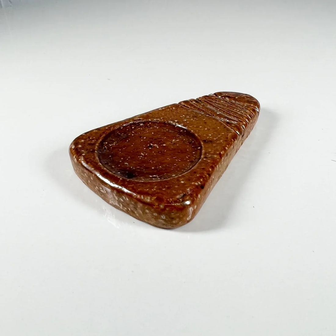 1980s Modern Speckled Brown Dish Glazed Pottery Art - 2