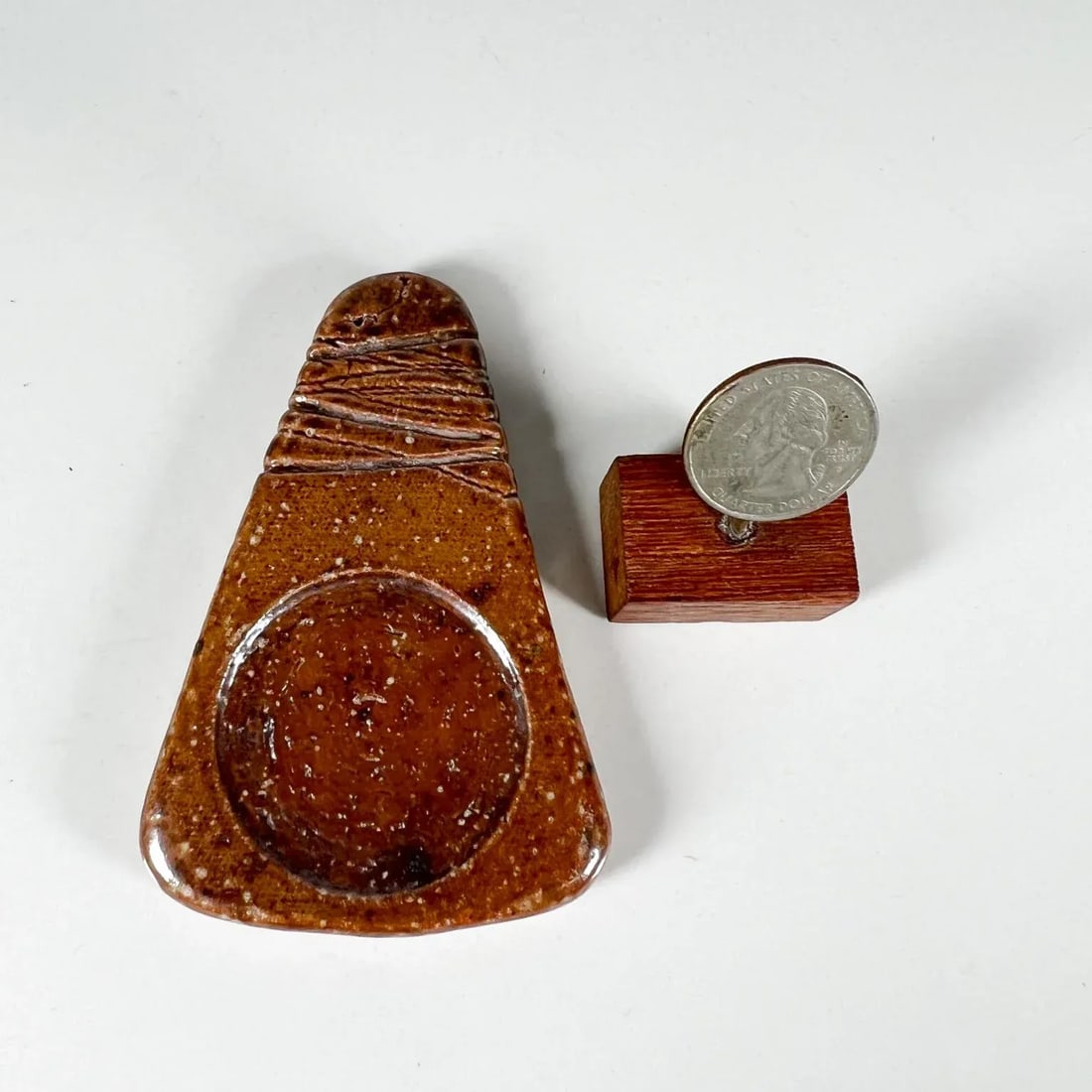 1980s Modern Speckled Brown Dish Glazed Pottery Art - 3