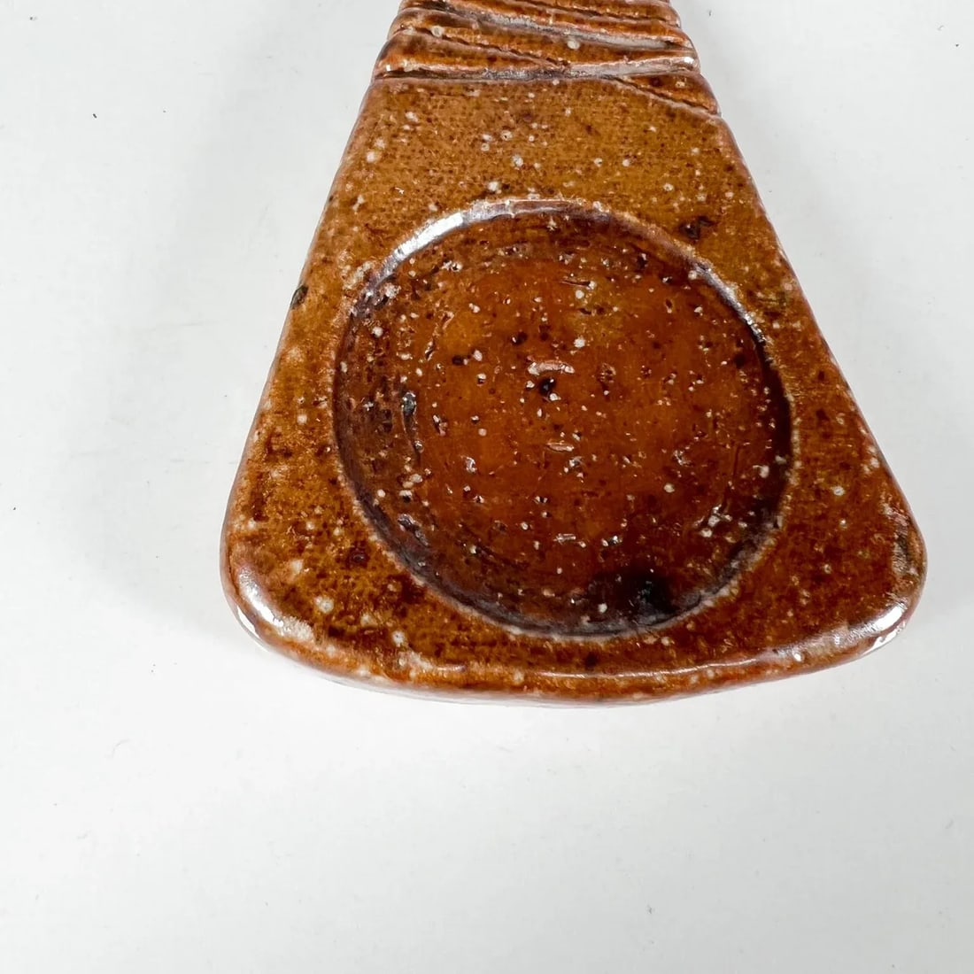 1980s Modern Speckled Brown Dish Glazed Pottery Art - 5